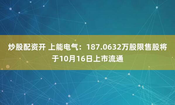 炒股配资开 上能电气:187.0632万股限售股将于10月16日上市流通